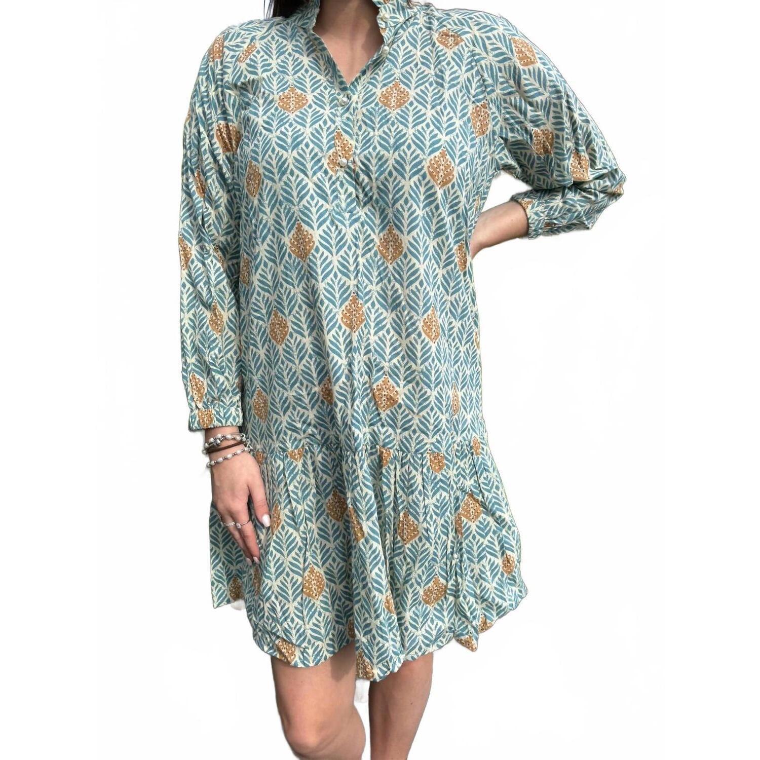 New Just Darviny Megan Button Front Mini Dress In Colony Blue
